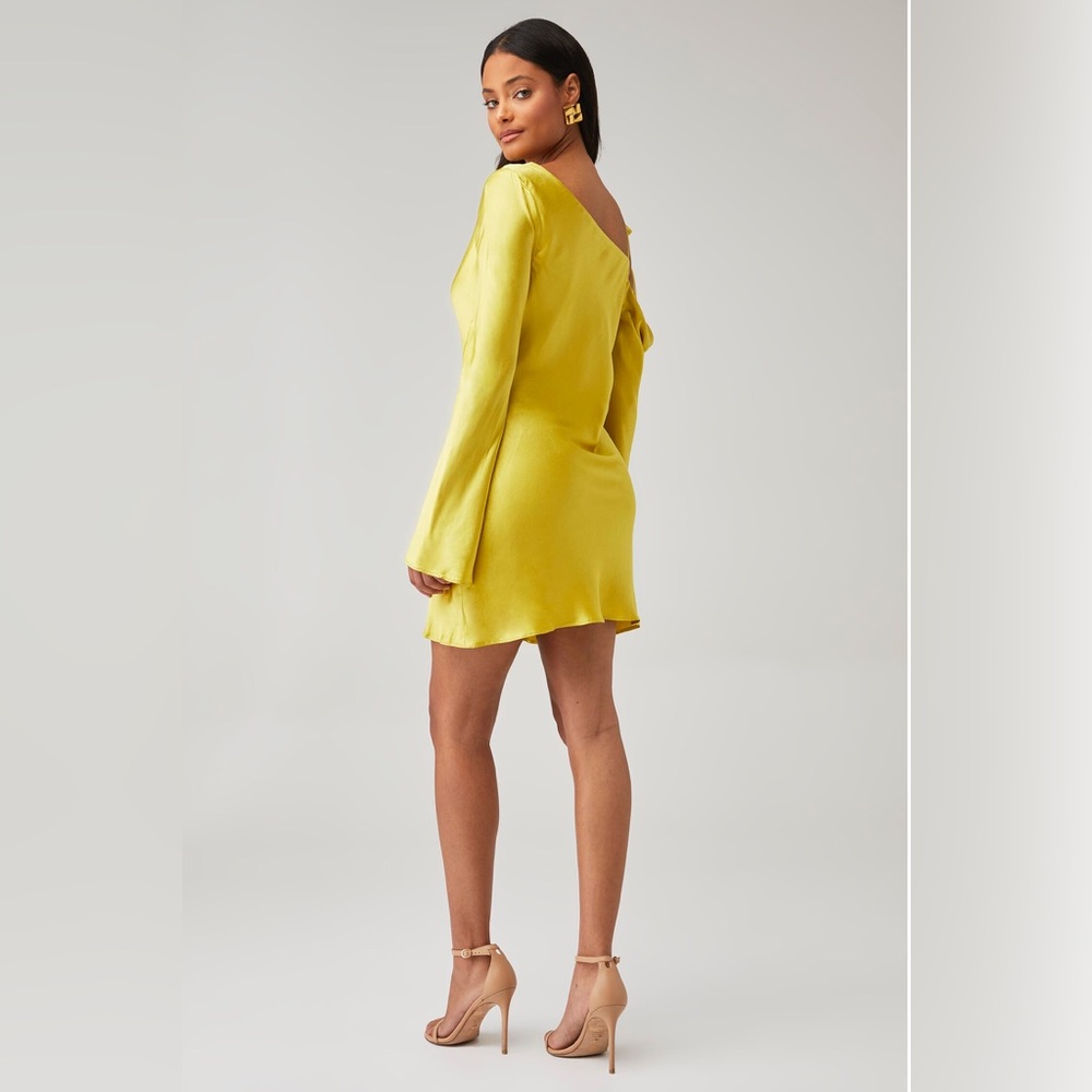 Shona‎ Joy Sofia Asymmetrical Long Sleeve Mini Dress – Lime size US 0 - Picture 3 of 8